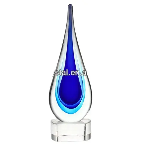 Noble Newest Design Blue Hand Blown Art Glass Water Drop Award Buy