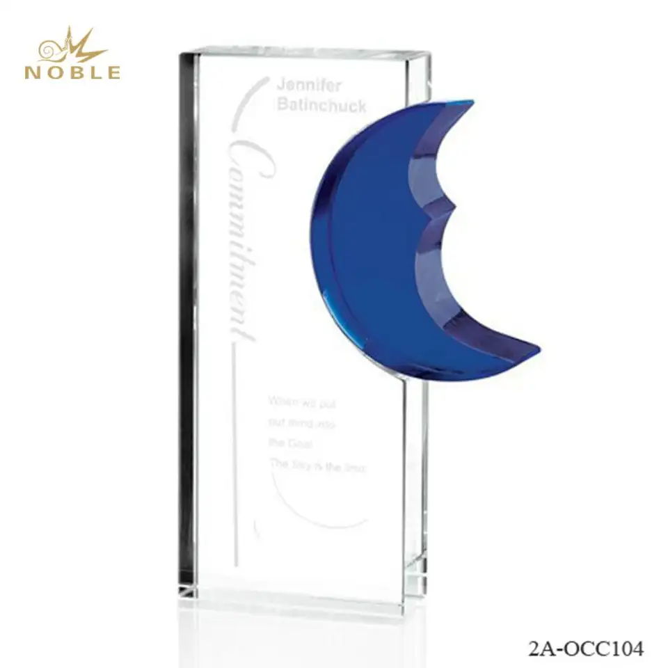 Noble Custom Engraved Crystal Plaque Trophy with Blue Crystal Moon